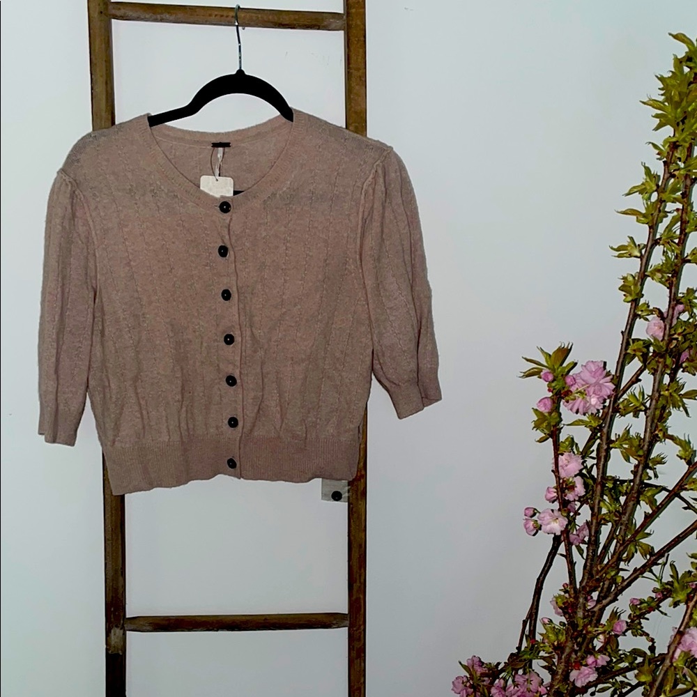 Free People New With Tag Tan/Light Pink Mini Cardigan